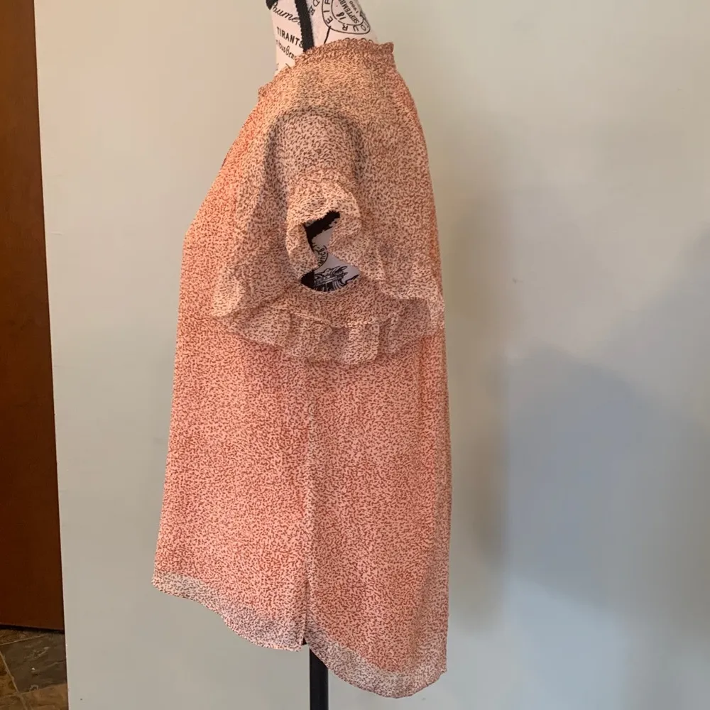 Jonathan Simkhai Peach Short Sleeve Silk Blouse Women’s Medium Orange - Image 3