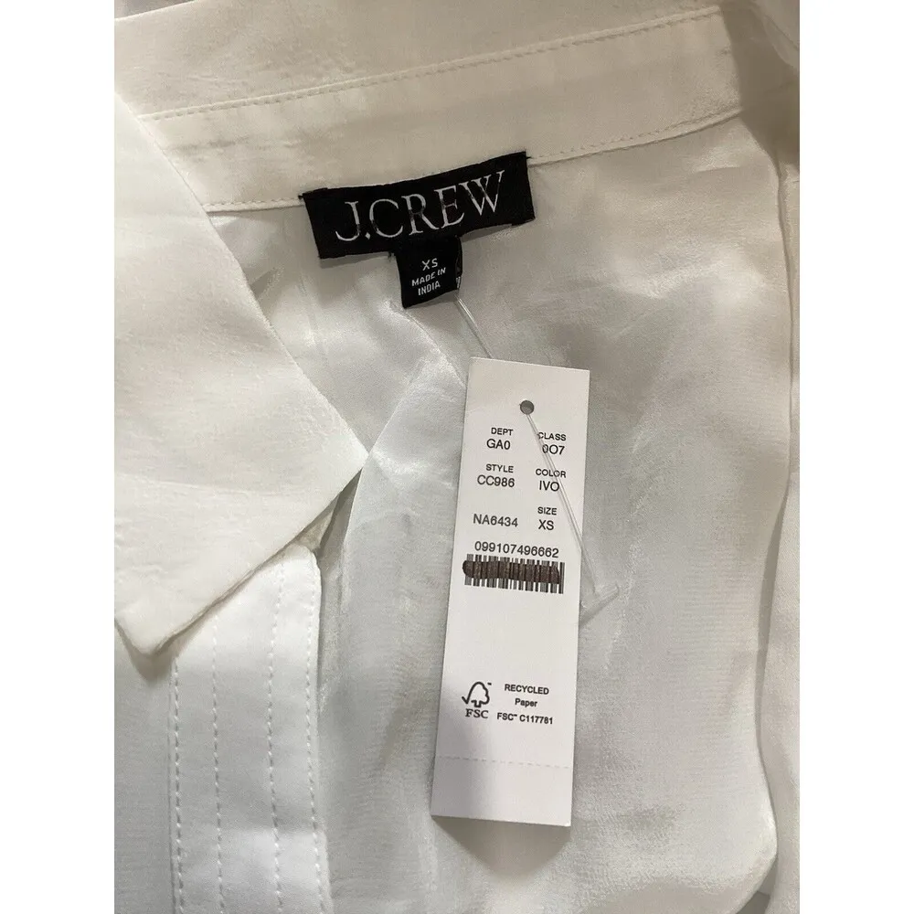 J. Crew NWT Bungalow Popover Top Crepe De Chine Ivory Viscose Minimalist XS - Image 6