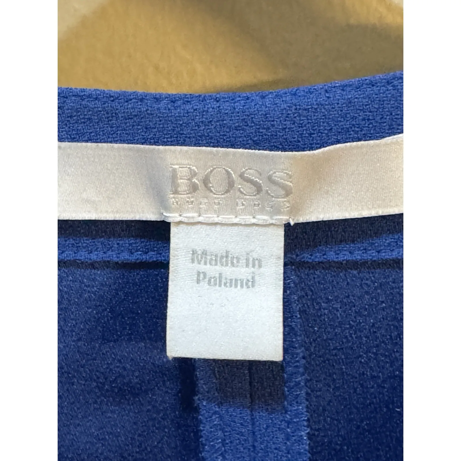 HUGO BOSS Dibanora Satin Accent Long Sleeve‎ Dress In Blue Size 0 - Image 5