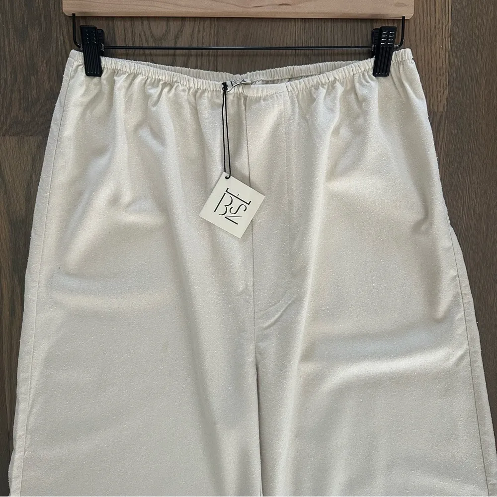 NWT Baserange Stoa Wild Silk Elastic Waist Wide Leg Lounge Pants Natural Cream S White - Image 4