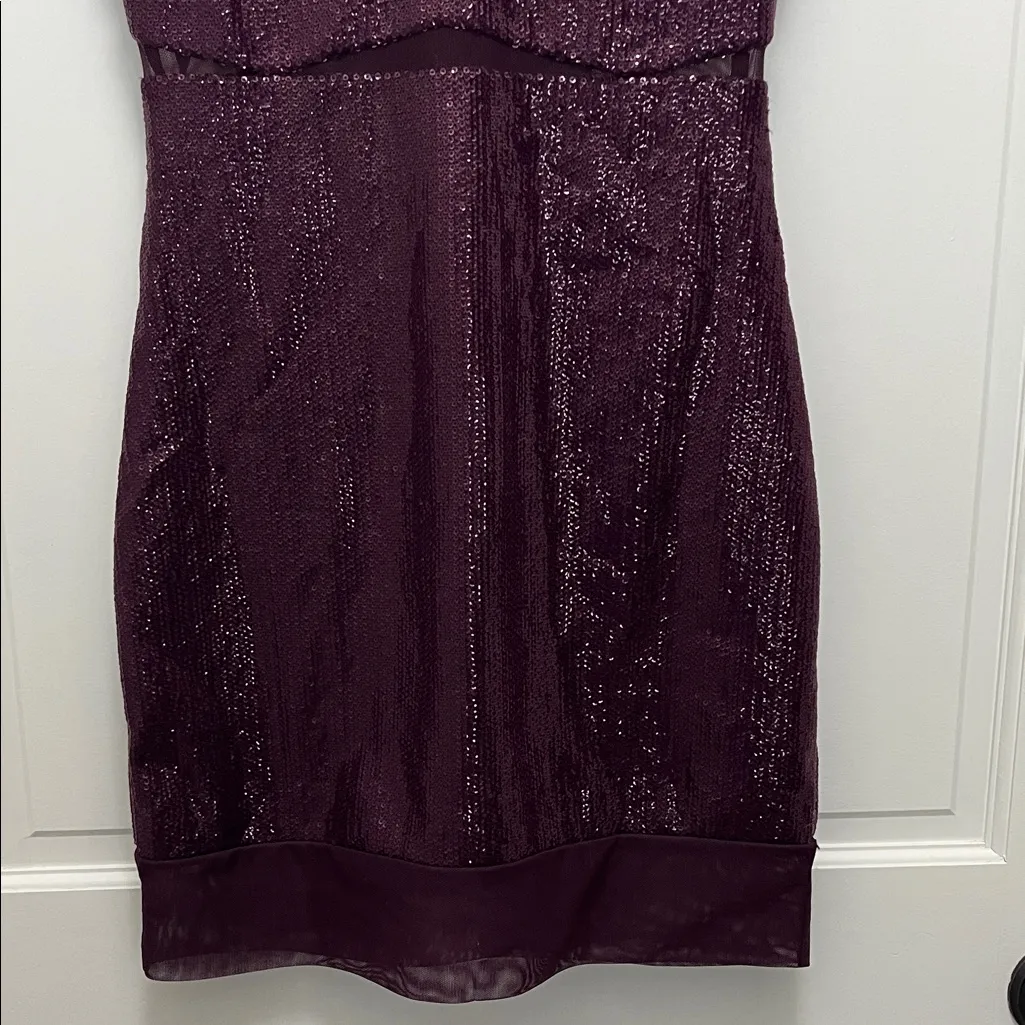 BCBG Maxazria Barlow Dark Purple Sequins & Mesh Mini Dress - Size Small - Image 8