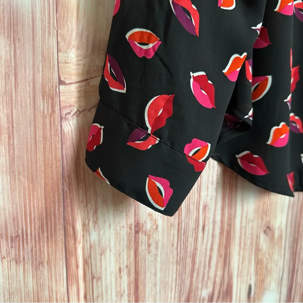 Torrid Black Sz 0 Pink Lips Lizzie Georgette Button Up Long Sleeve Shirt L 12 - Image 7