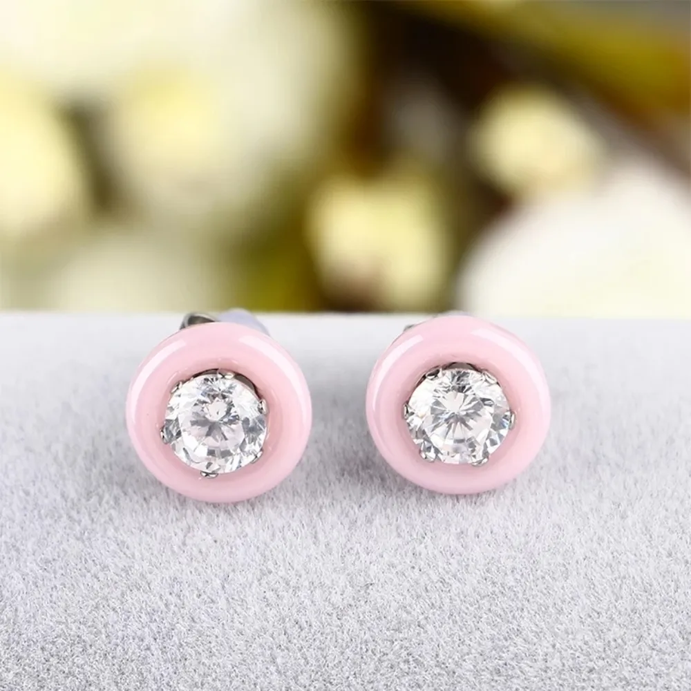 NEW Pink Minimalist 9mm Ceramic Diamond Earrings‎ - Image 4