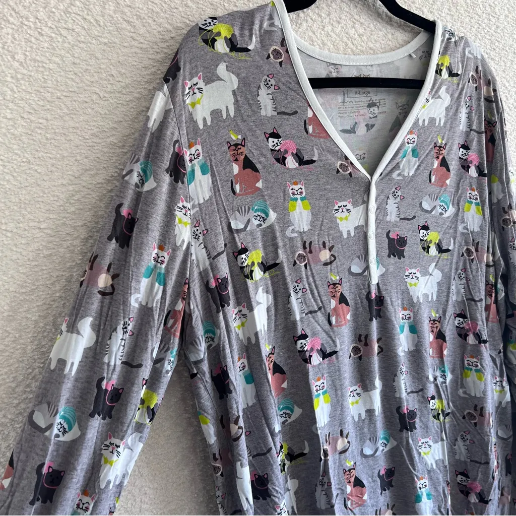 Little Sleepies Women’s Bamboo Gray Cats Pajama Shirt Size X Large - Image 5