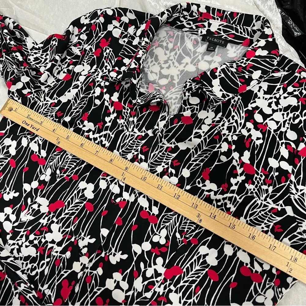 Talbots Ruffle Sleeve Jersey Vine Print M collared button up Shirt Dress w/belt - Image 9