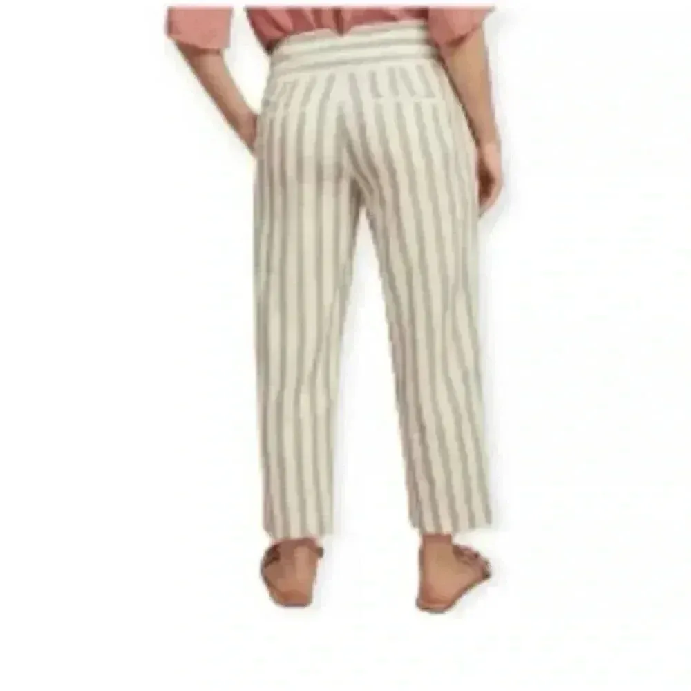 Anthropologie Oasis Striped Linen Blend Tailored Pants White/Taupe  SZ 4 #2011 - Image 2