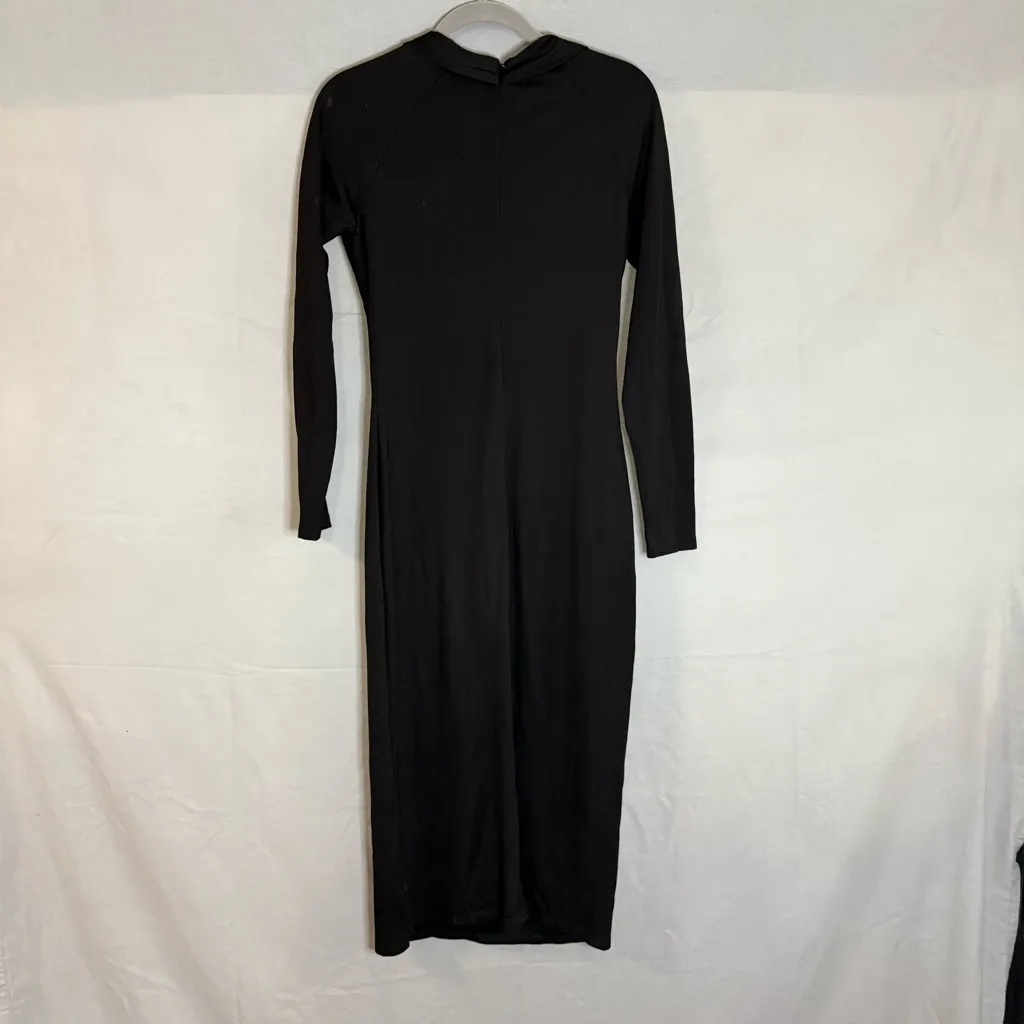 Gracia Women's Wrap Midi‎ Black Solid Stretch Cowl Neck Size Large Goth Bodycon - Image 5