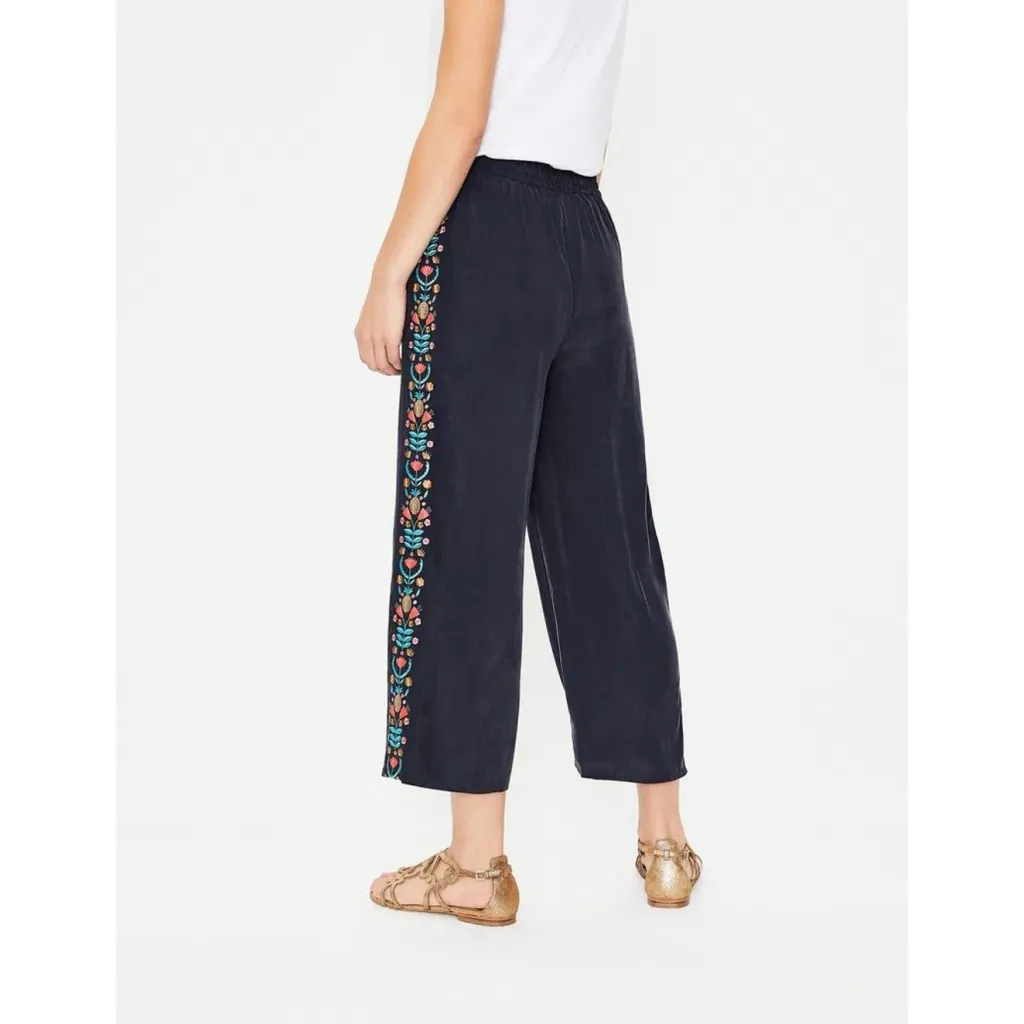 BODEN Tamara Embroidered Drawstring Loose Trousers Floral Pineapple 14 Boho Flow Blue Size 14W - Image 4