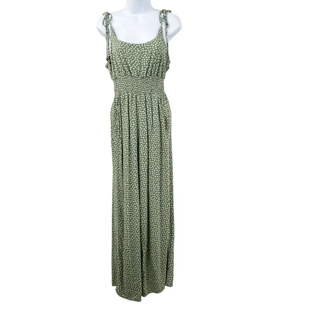 American Eagle Green Floral Smocked Tie Shoulder Sleeveless Jumpsuit Cottagecore - Image 5