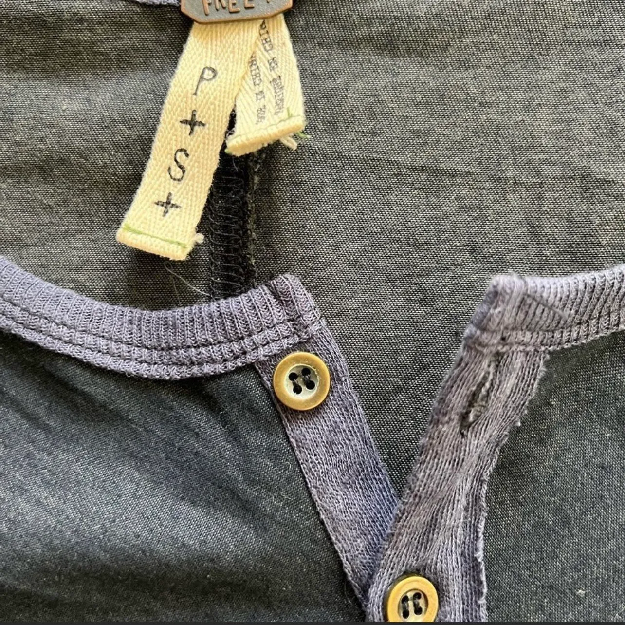 Free People We The  Rio Embroidered Blue Black Henley Top S - Image 5