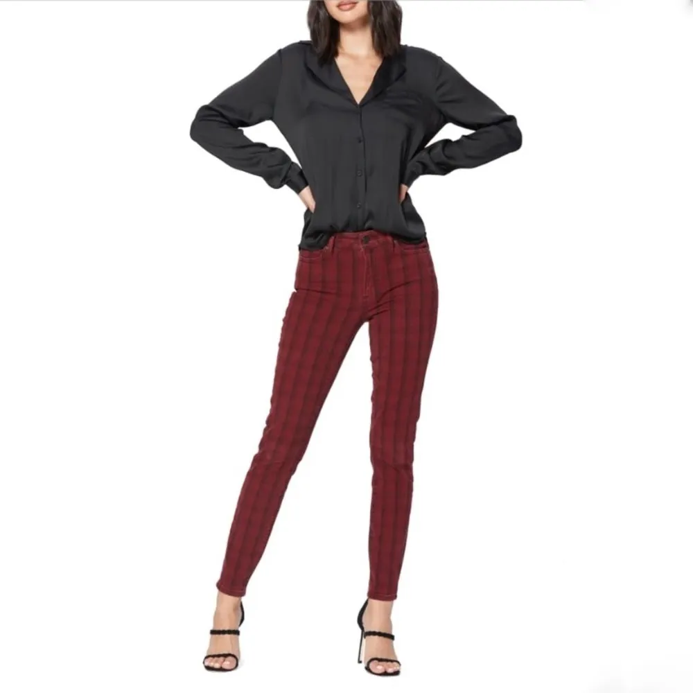 Paige Hoxton Tartan plaid high waist red skinny jeans size 25 - Image 19