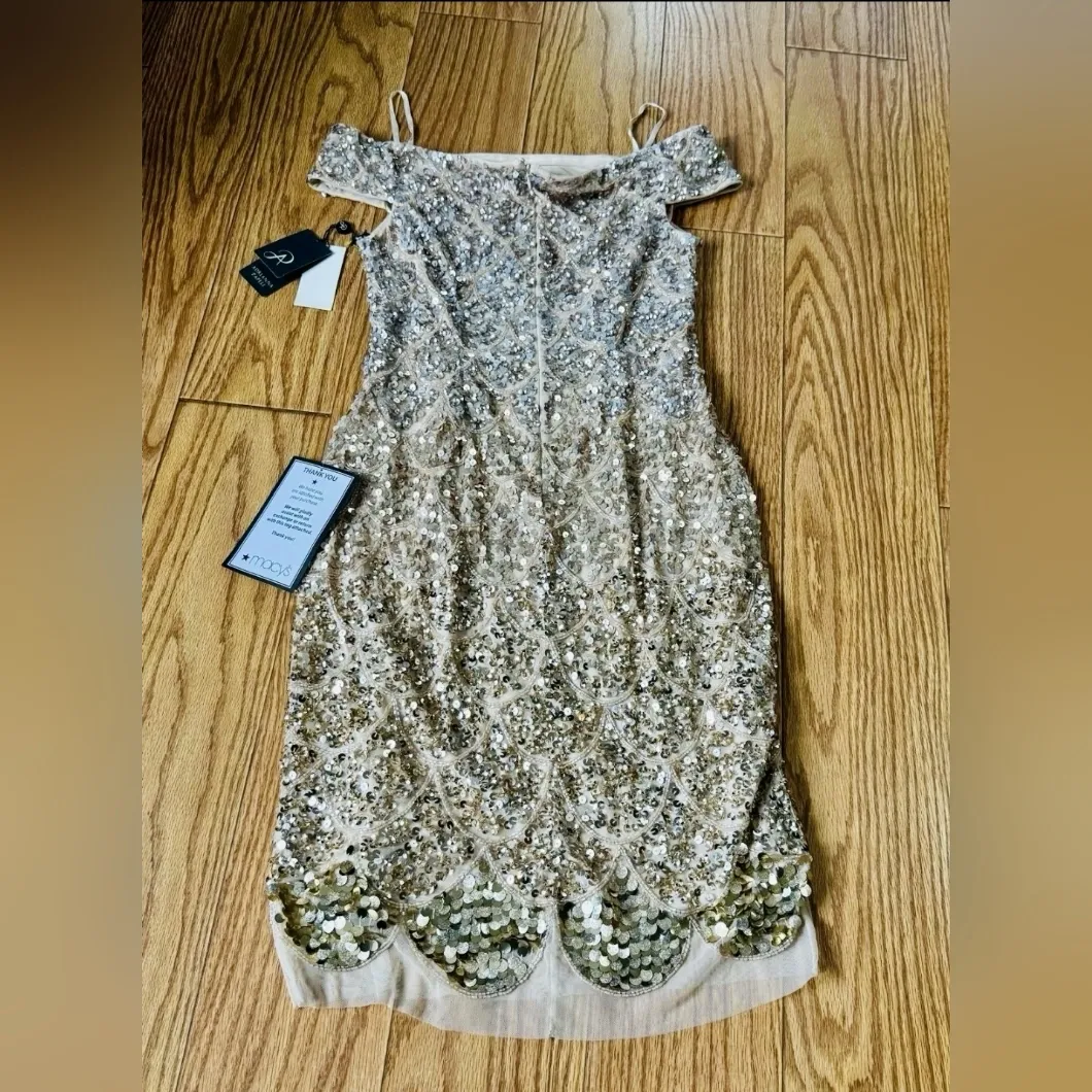 Adrianna papel beaded cocktail dress AP1E210126 Color:CASHMERE - Image 2