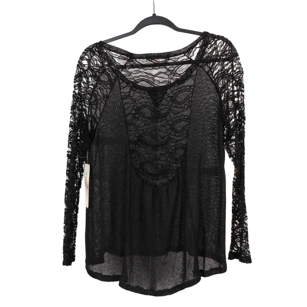 Sheer Lace Shirt XL Black Long Sleeve Top Elegant Boho Whimsigoth Hi-Low Fairy - Image 6