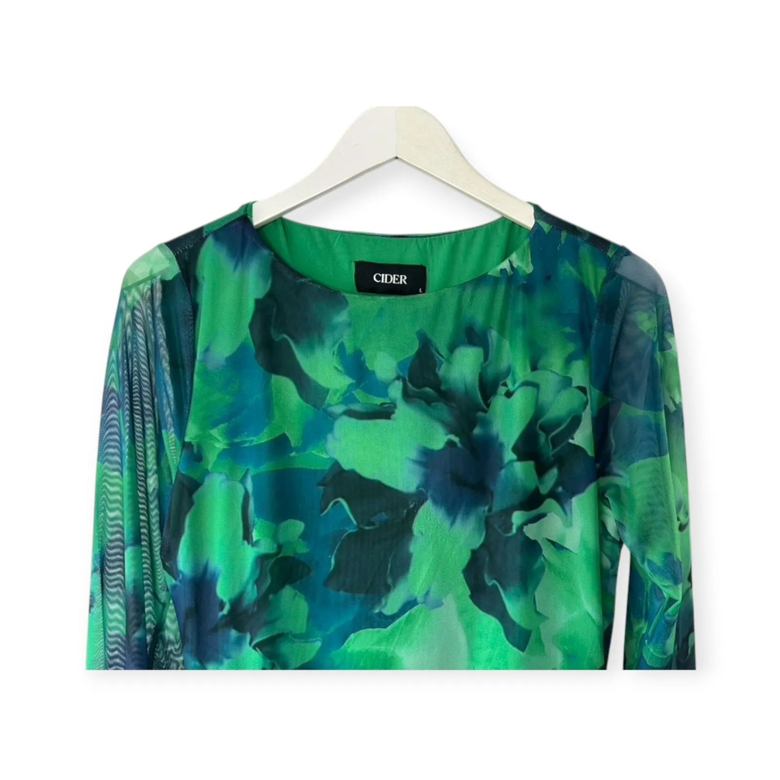 CIder Green Mesh Boat Neck Floral Maxi Dress Women's Size Large - Image 6