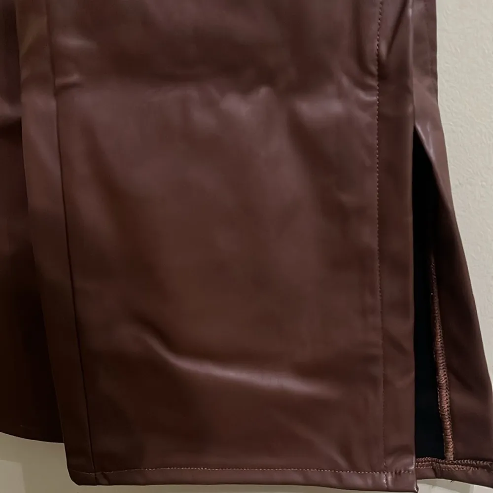 Dollhouse Vegan Leather Pants 22W High Rise Flare Leg Button Fly Burnt Caramel - Image 6