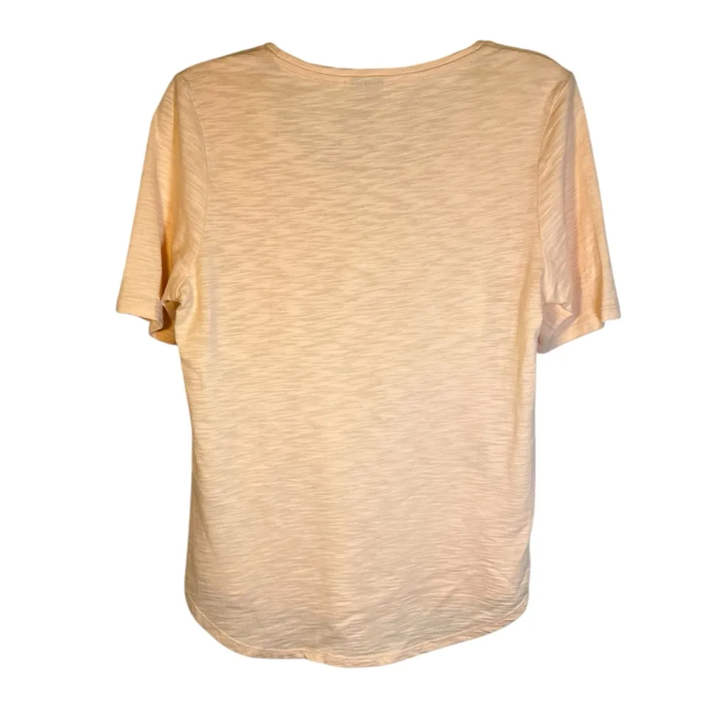 Chico's Peach Cotton Scoop Neck Metallic Tropical Floral Short Sleeve Tee - Image 3