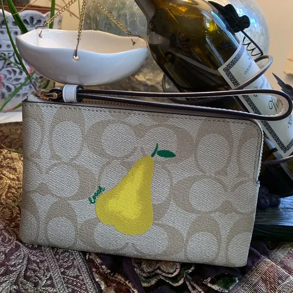 Authentic COACH Signature Coated leather PEAR zip top wristlet - Image 2