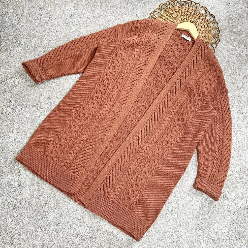 Nili Lotan X Target Cableknit Longline Cardigan Sweater Wool Blend Chunky Brown Size L - Image 5