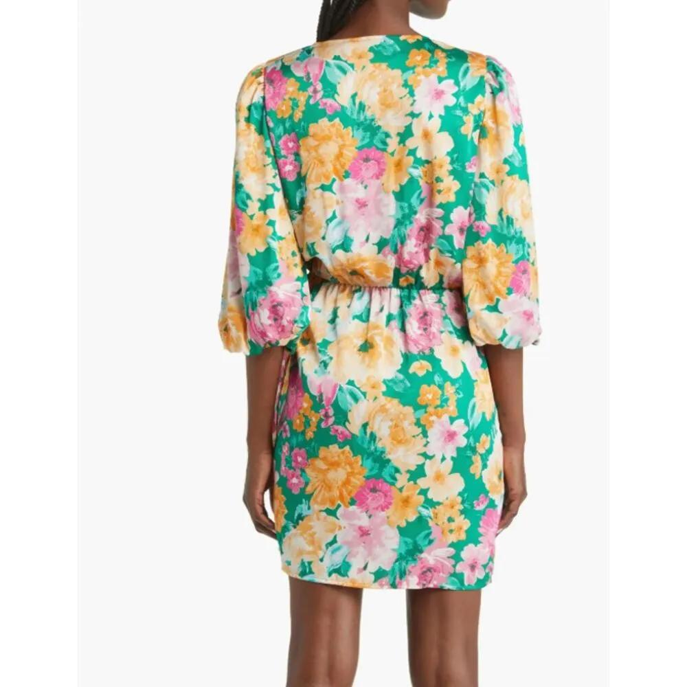 Charles Henry Green Floral Satin Wrap Minidress XL - Image 3