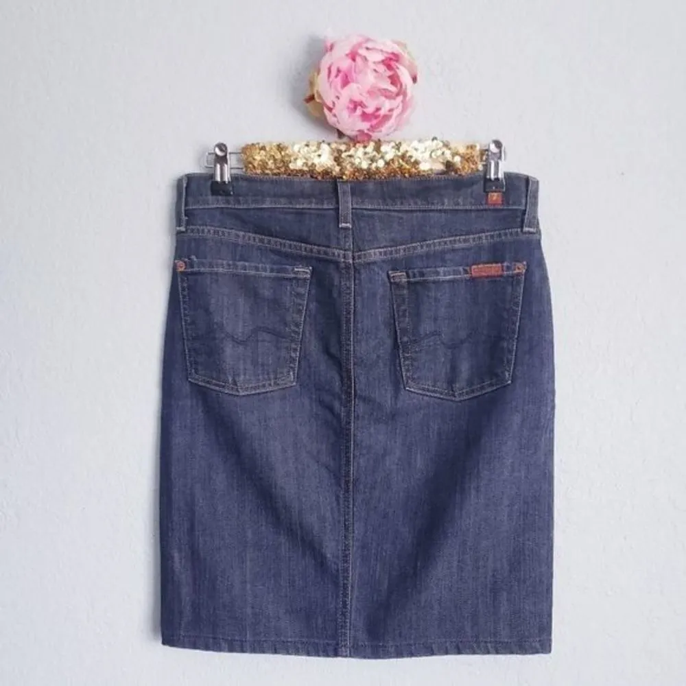 7 For All Mankind Dark Wash Denim Slit Skirt - Image 3