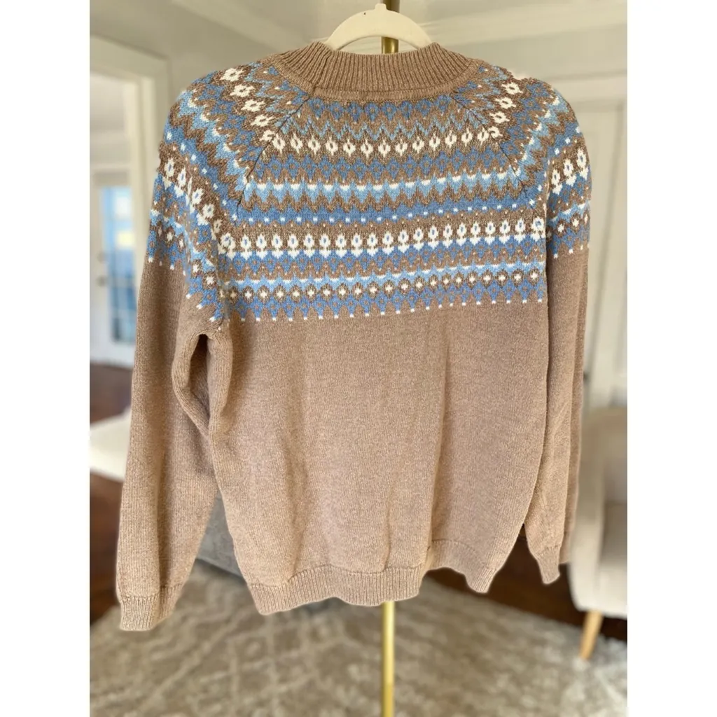 Alfred Dunner Fair Isle Sweater Camel Cozy Winter Knit Old Money Quiet Luxury M - Image 3
