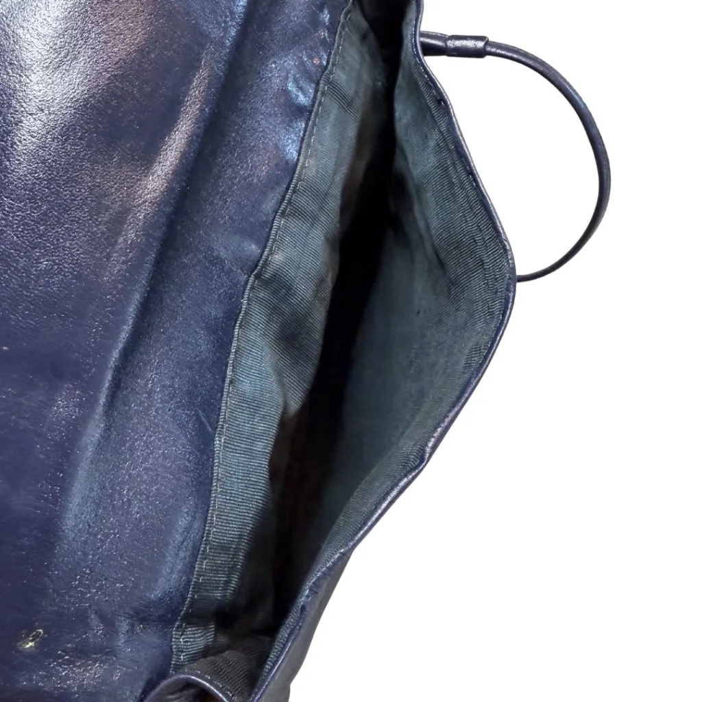 Vintage 1980's Leather Envelope Purse Navy Double Flap Au Courant Collection Blue - Image 8