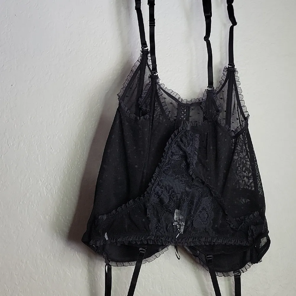 Delicates  Vintage Black Lace Corset Set Size M - Image 3
