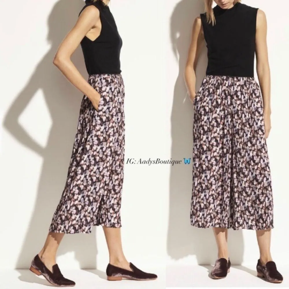 NEW Vince Micro Painted Floral Pleated Culotte, Size L New w/Tag Retail $365 - Image 4
