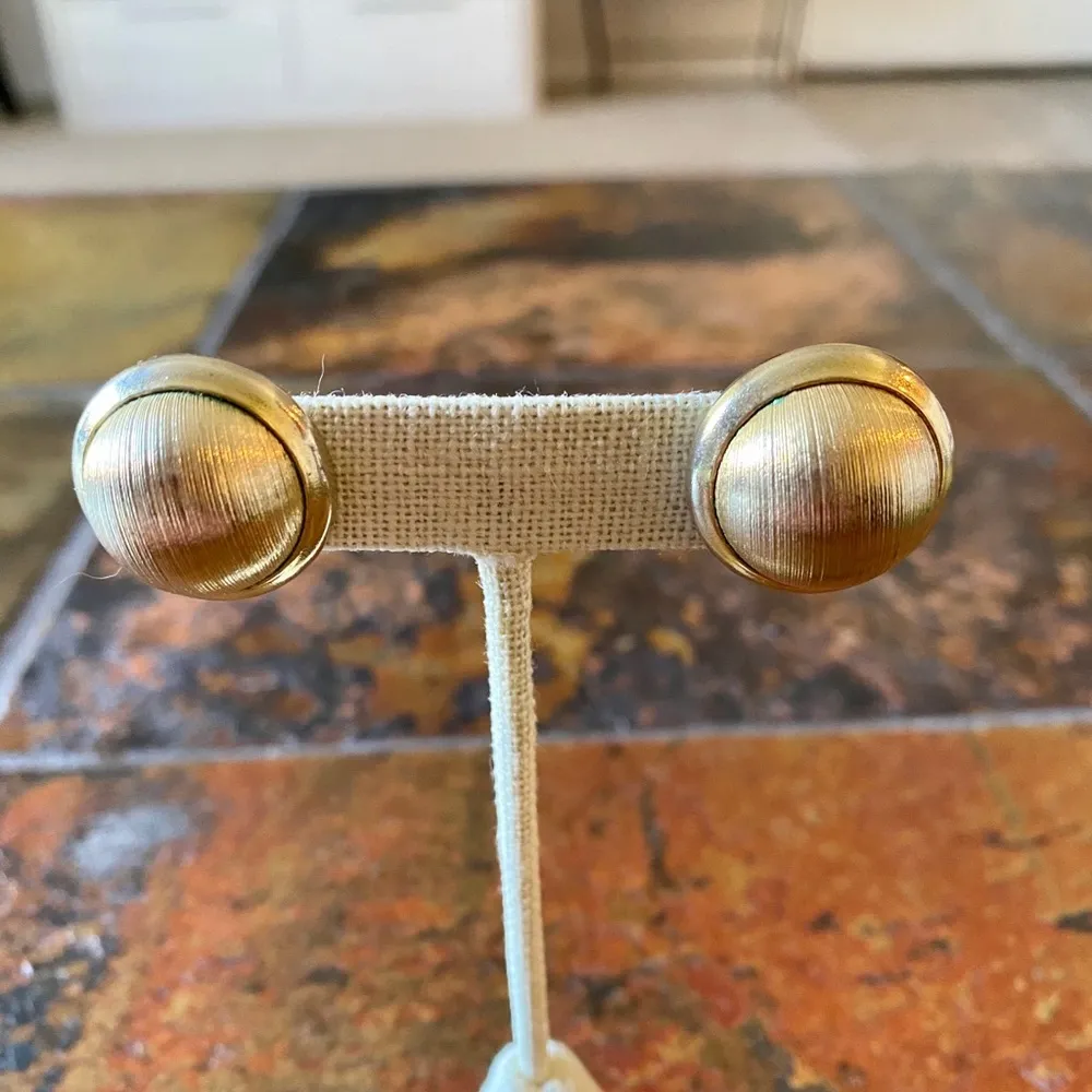 Brushed Satin & Polished Gold Button Earri… - Image 2