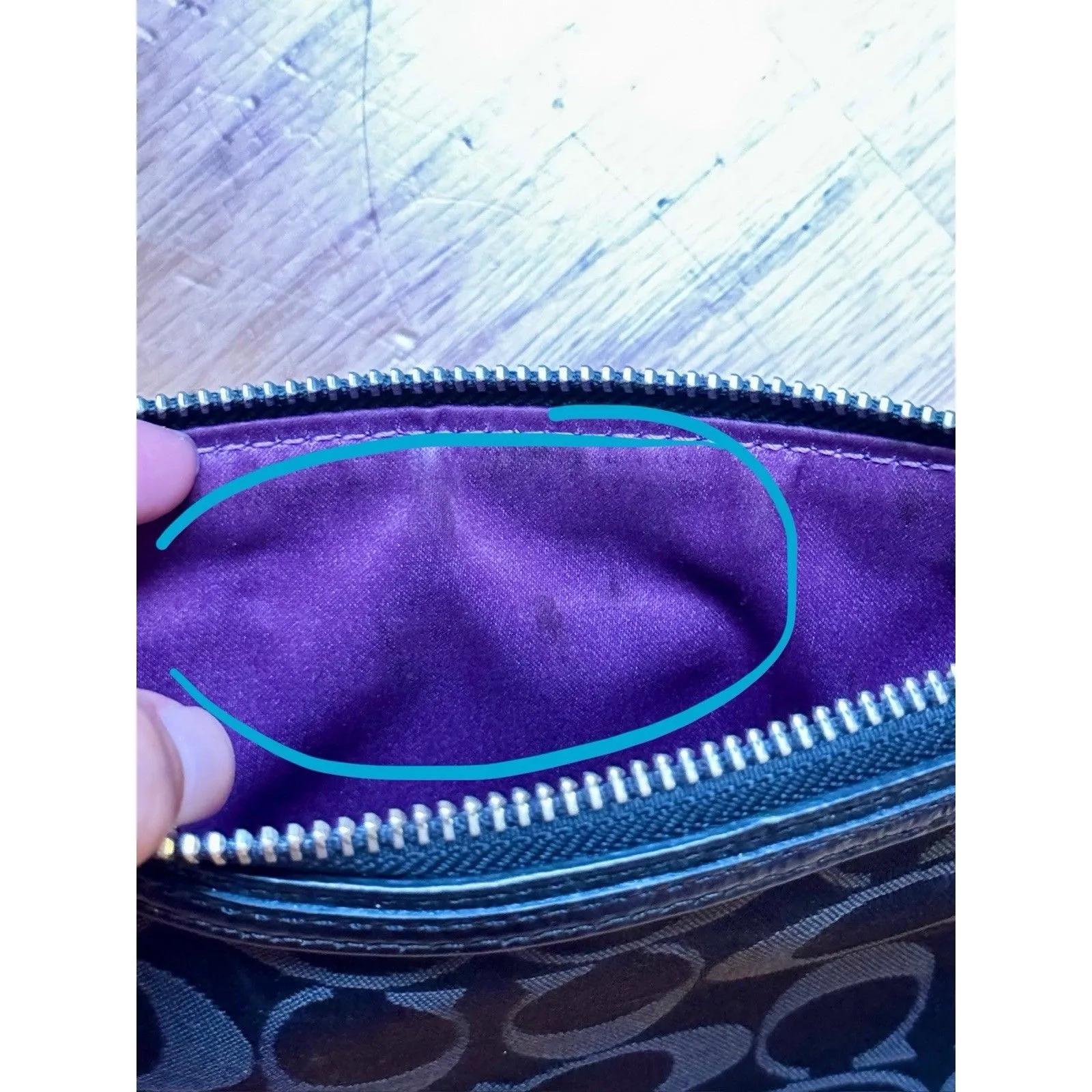 Coach Poppy Signature Monogram Wristlet Clutch Purse Wallet Silver Black Brown - Image 8