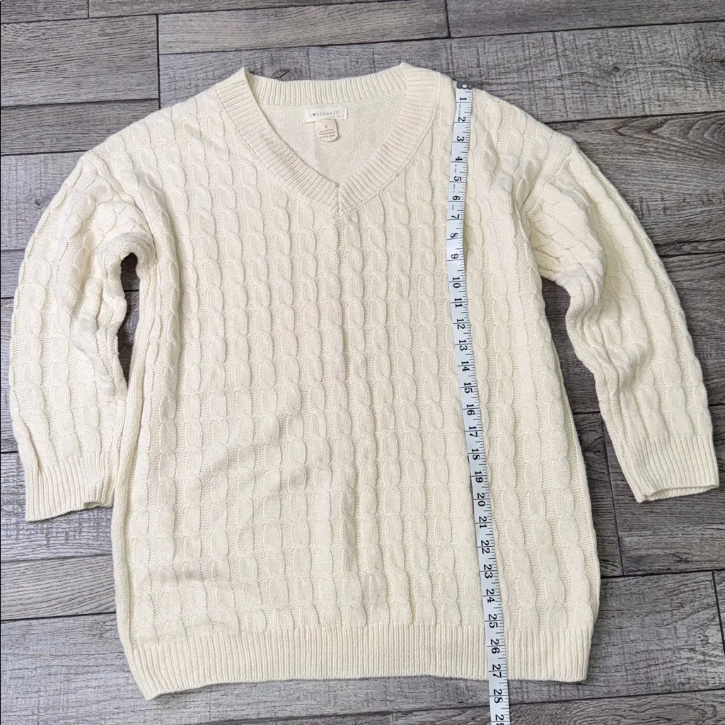 Women's Cream V-Neck Oversized Sweater - Image 3
