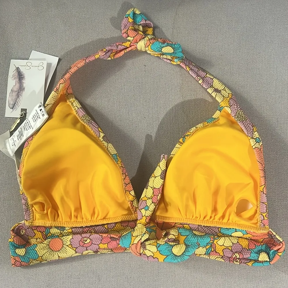 Jessica Simpson Floral Rendevous Halter Swim Top in Flax Multi Size S NEW w/Tag - Image 4