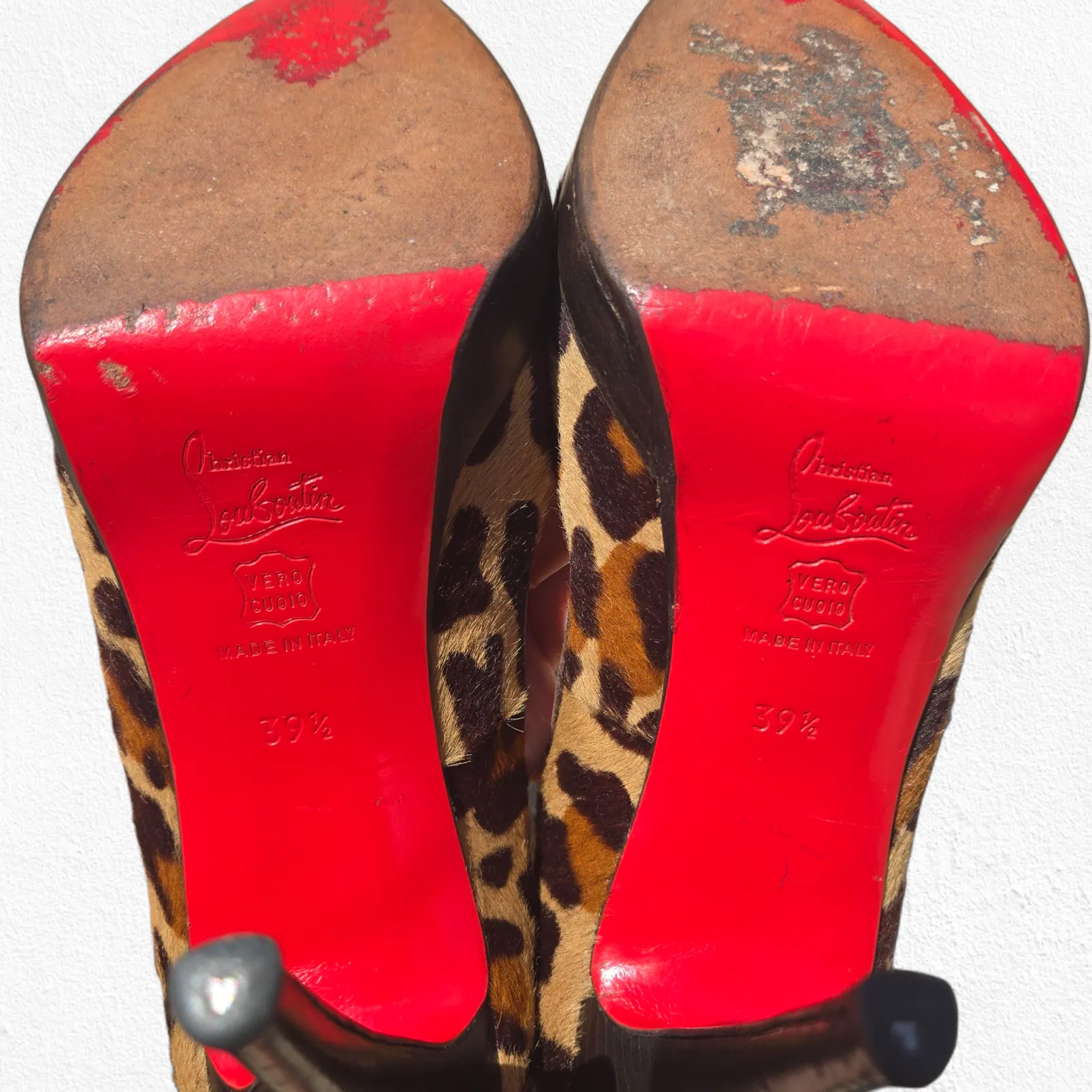 Christian Louboutin Leopard Pony Hair Very Prive Heels 39.5 US 9.5 Peep Toe Pump - Image 7