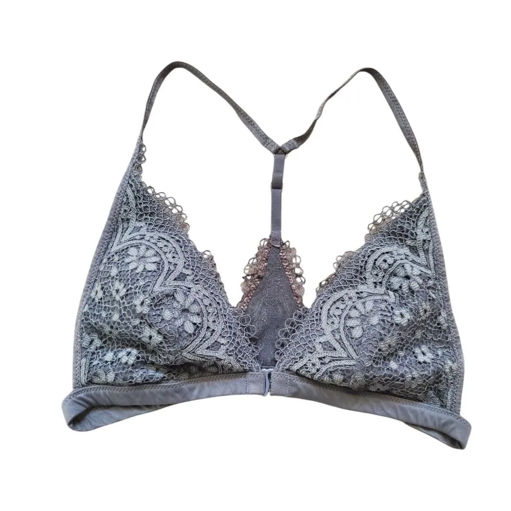 Victoria's Secret Lace Bralette Women Small Bra Front Close Racerback Gray Flirt - Image 4