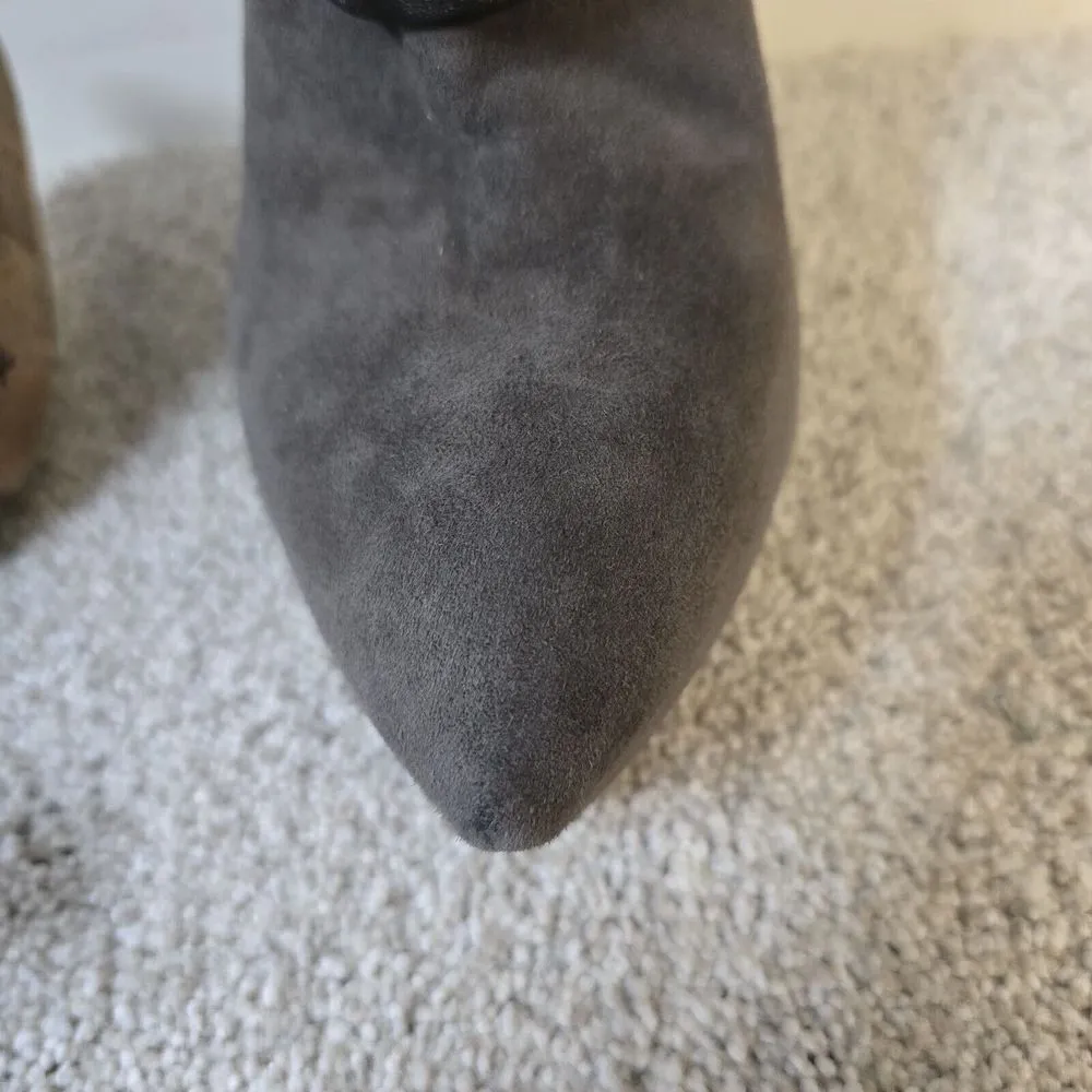 LAMB Gray‎ Suede Scrunched Leather Stiletto Bootie Boots Size 8.5 Gray - Image 5