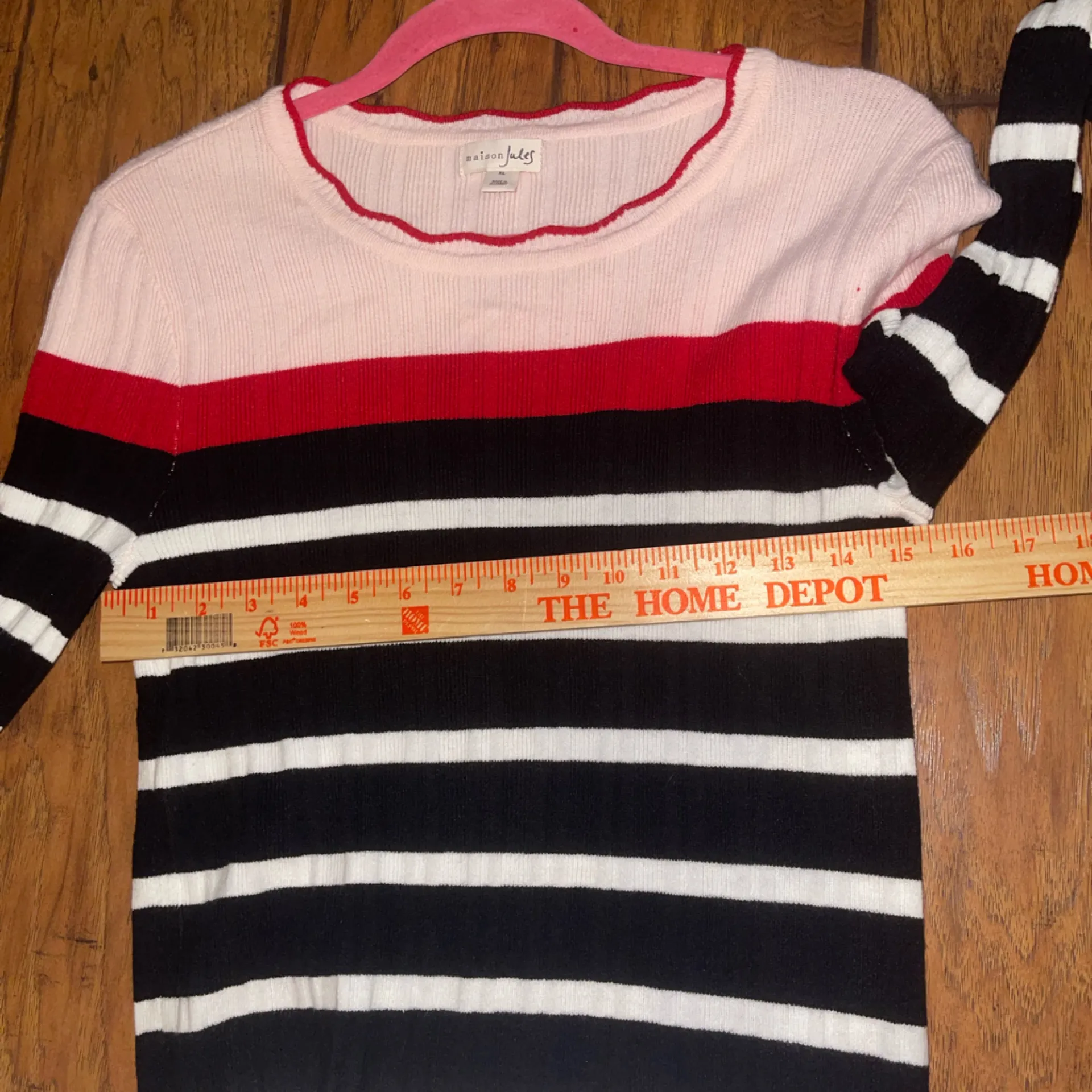 Maison Jules Striped Pink and Red lightweight Sweater top shirt size XL NWT - Image 6