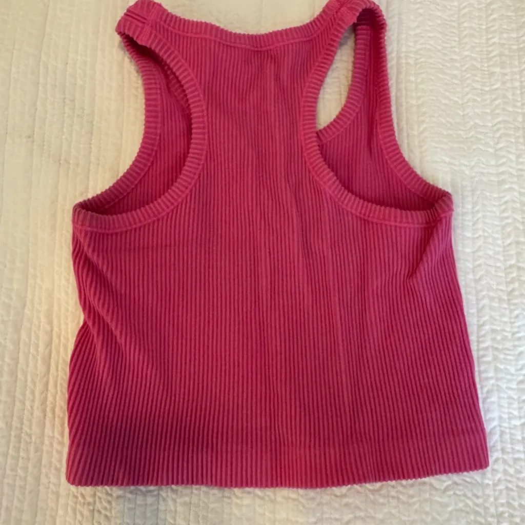 Fuchsia Ribbed Tank Top cropped Red - Image 2
