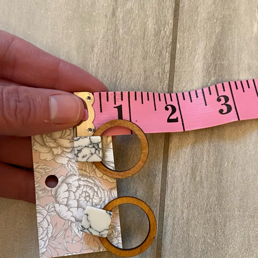 Handmade wooden earrings with marble look detail for pierced ears, size shown Brown - Image 8