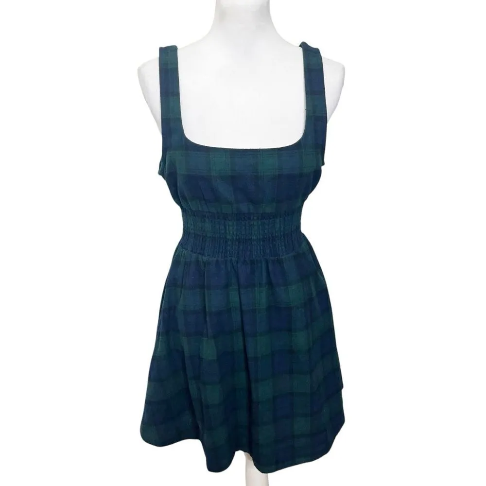 Hill House Cher Plaid Mini Dress Size Medium Green Tartan Classic Look Blue - Image 3