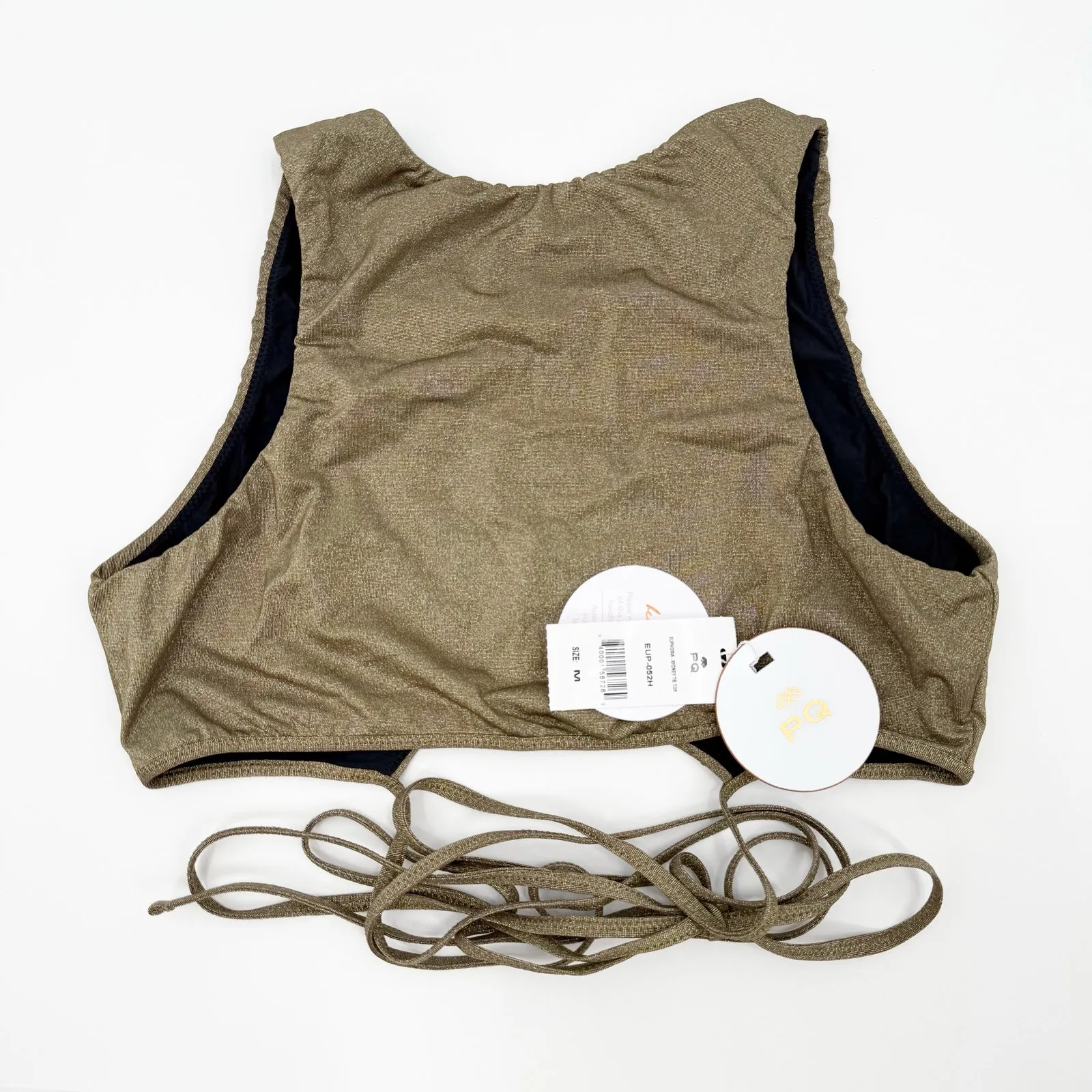 PILYQ PQ SWIM Bikini Top Size Medium NWT Euphoria Sydney Tie Gold Shimmer Swim - Image 4