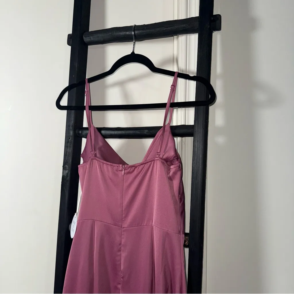 More to Come Adonia Pink Satin Wrap Midi Dress With Cowl Neckline And Tulip Hem Size M - Image 9