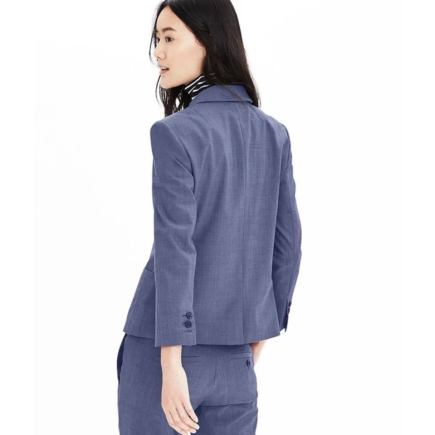 Banana Republic Wool Blazer Double Breasted Petite‎ Blue Chambray Jacket Size 2 - Image 2