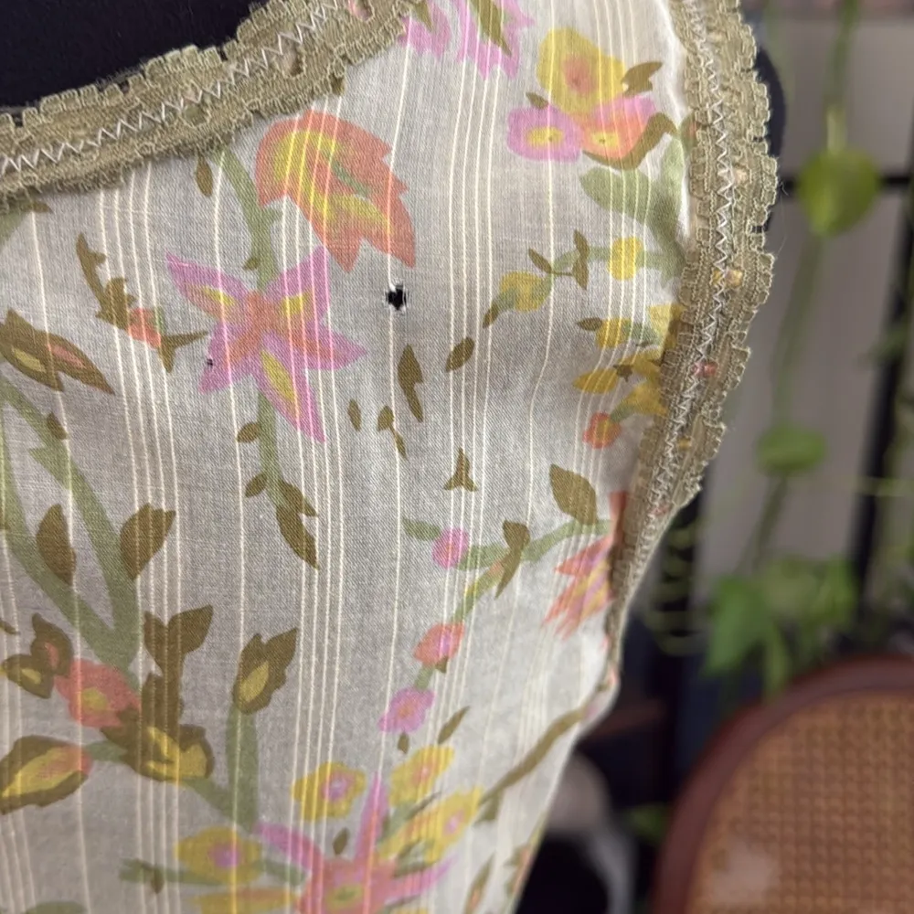 Vintage Y2K Free People Multicolor Floral Lace Detail Waist Ribbon Button Up Top - Image 5