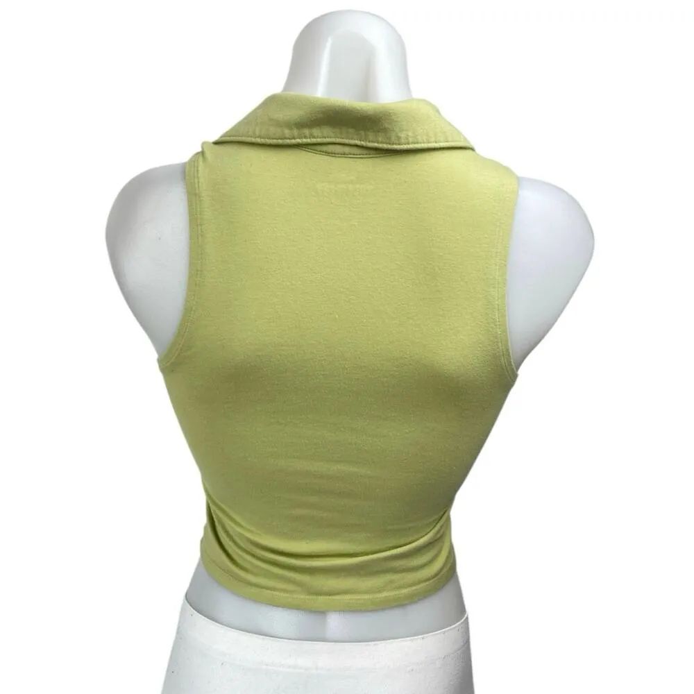 Hollister Women's Green Sleeveless Collared Button Up Shirt Crop Top Size S - Image 2