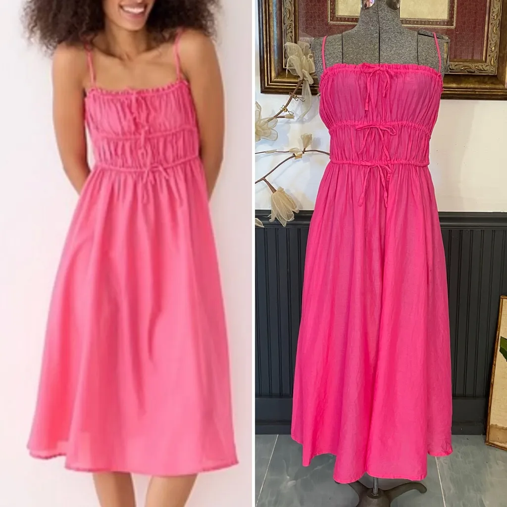 J. Crew Tie Front Voile Organic Cotton Pink Midi Dress - Sz M 🧡🎀 - Image 3