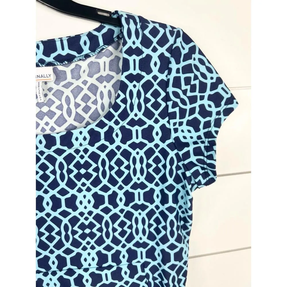 Jude Connally Blue Geometric Shift Dress Short Sleeves Size Small - Image 5