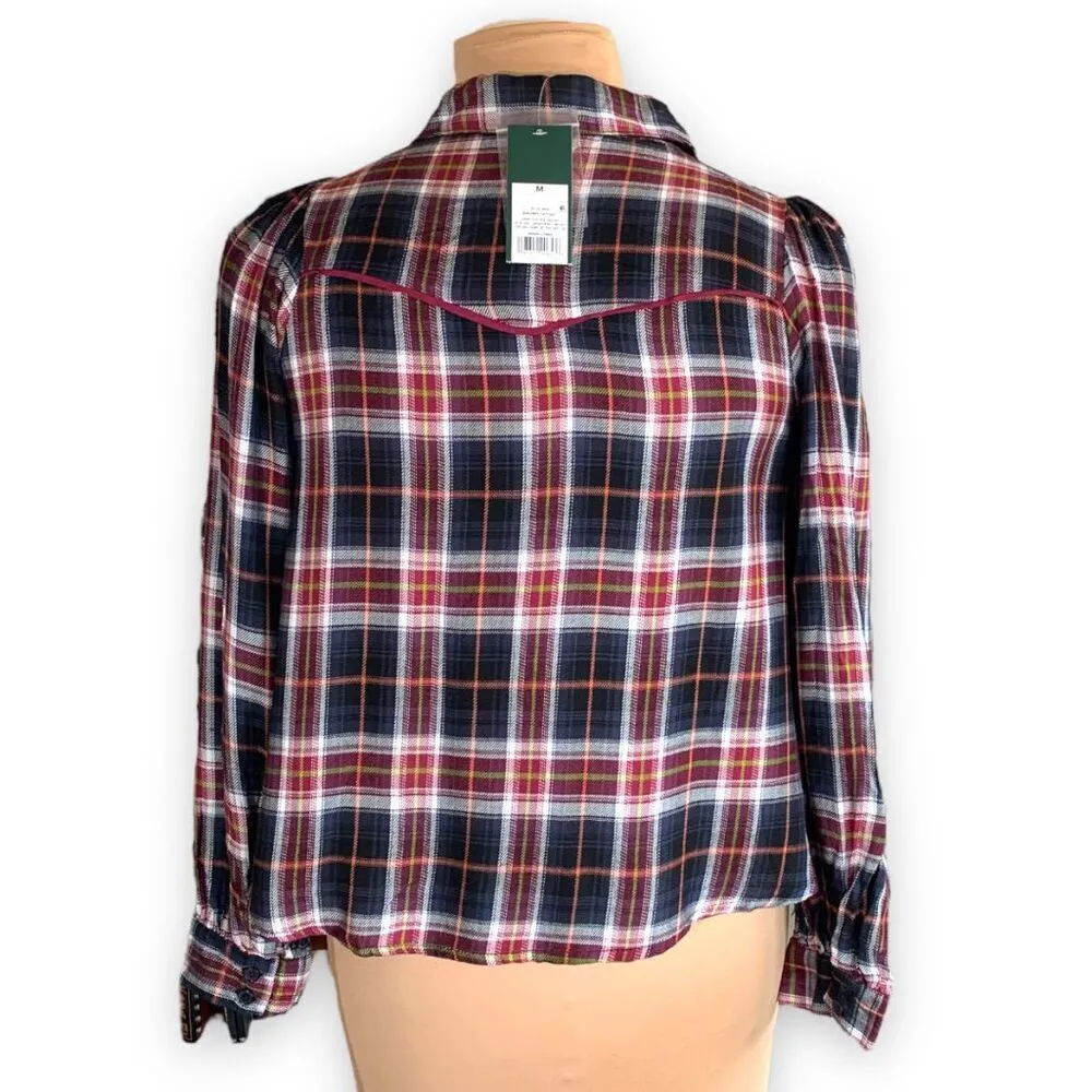 Wild Fable Red Black White Plaid Button-Down Long Sleeve Western Shirt Medium - Image 3