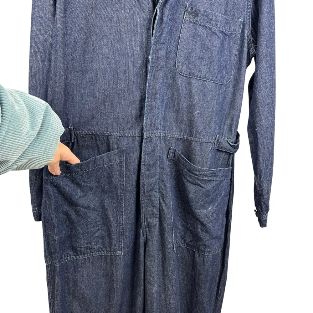 Lucky Brand Surplus Jumpsuit denim coveralls boiler suit dark wash straight SZ L - Image 7