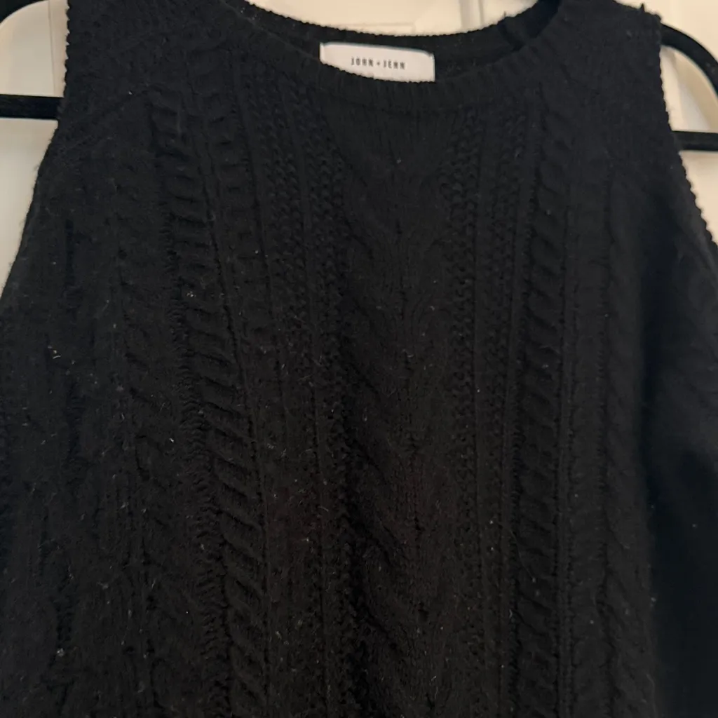 Anthropologie Cable Knit Black Cold Shoulder Sweater - Image 4
