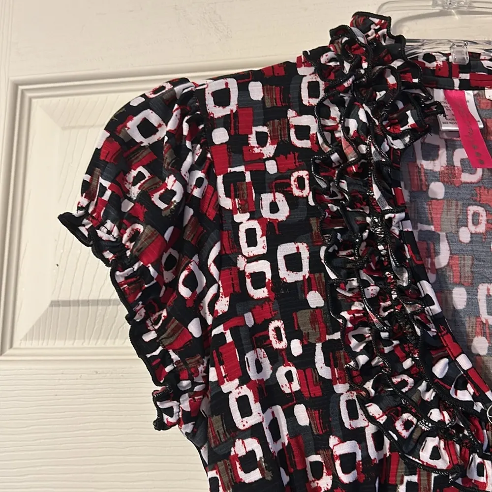 Geometric Print Ruffle Collar Blouse Small - Image 3